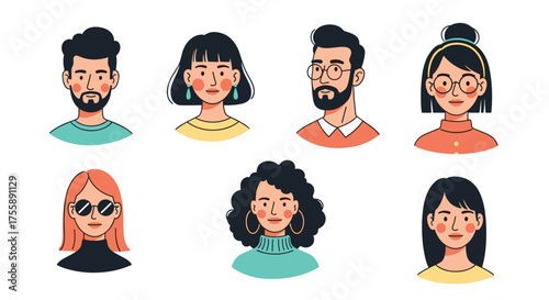 A diverse collection of stylized pixel art avatars representing people of various ages genders and ethnicities in different outfits and hairstyles.