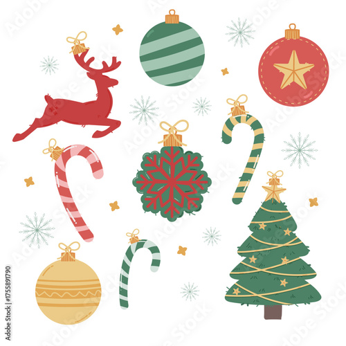 Vector Set of Christmas Tree Decorations and Holiday Elements