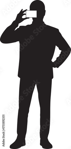 Silhouette Of Man Taking Photo Or Video With Mobile Phone On Isolated Background