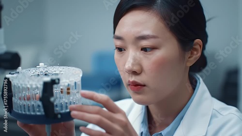 Dentist Examines Jaw Model.