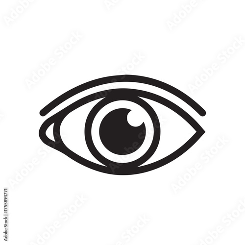 Simple black and white illustration of a human eye, looking forward.