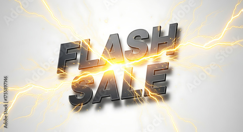 Bright flash sale text with glowing effects and lens flares