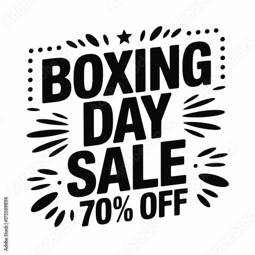 Bold black silhouette illustration festive boxing day sale 70 percent off vector graphic eps scalable icon design vector illustration white background