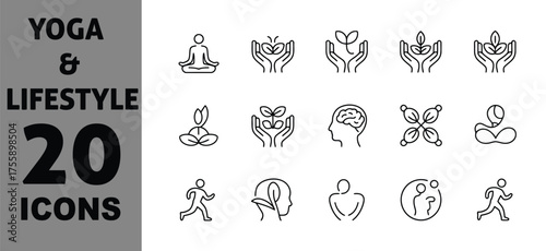 Collection of 20 yoga and lifestyle icons vector illustration scalable eps for adobe stock
