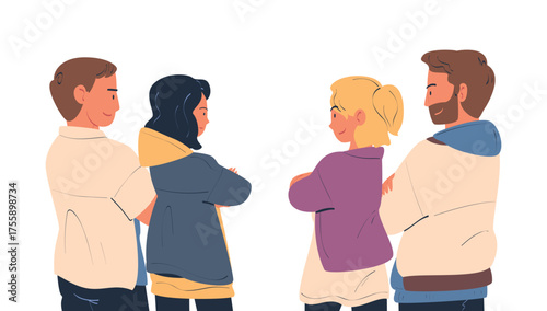 Man and Woman Character Standing In Front of Each Other Vector Illustration
