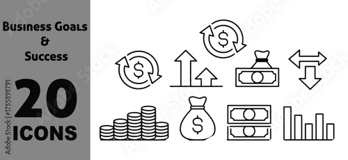 Business growth and success icons set for finance and investment vector collection