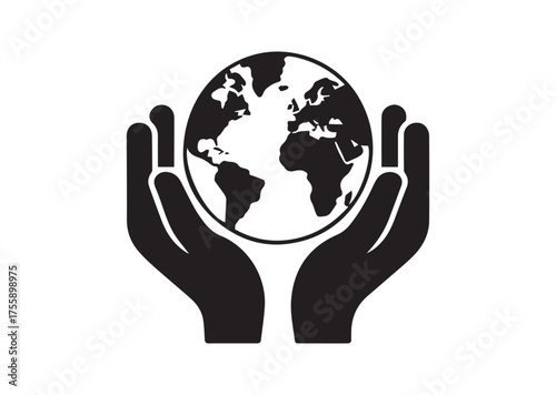 Globe in palms Icon, Globe in palms solid Vector