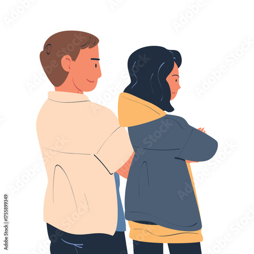 Man and Woman Character Standing Look Aside as Opposition to Somebody Vector Illustration