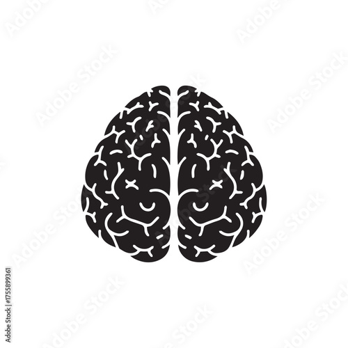 A stylized illustration of a human brain, depicted in a simple black and white design.