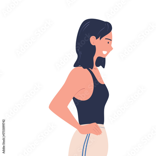 Woman Character Standing Look Aside as Opposition to Somebody Vector Illustration