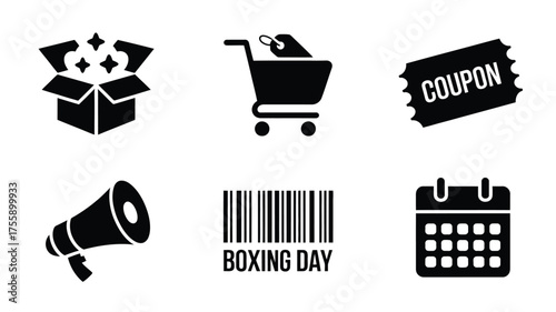 Six bundle silhouette illustrations of shopping icons and festive promotions perfect for online stores vector illustration white background