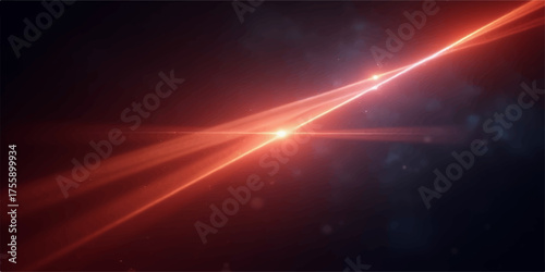 Bright red energy beam streaking through dark cosmic nebula with lens flare