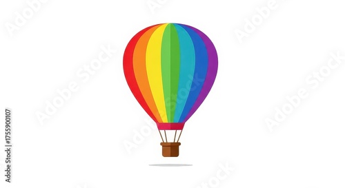 A colorful hot air balloon with rainbow stripes floating in the sky.