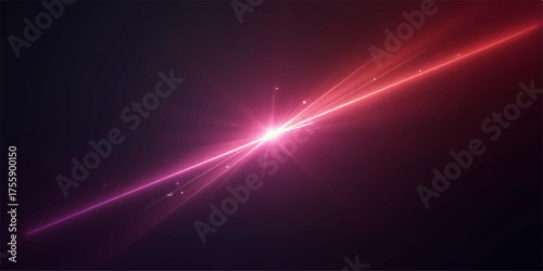 Bright diagonal red and pink light streak effect with lens flare on dark background