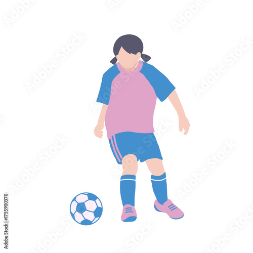 フラットイラスト　サッカーボールを蹴ろうとしている女の子　全身