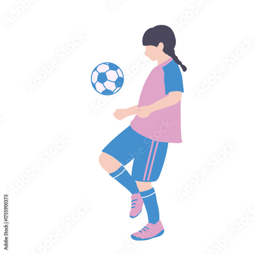 フラットイラスト　リフティングをしている女の子　全身