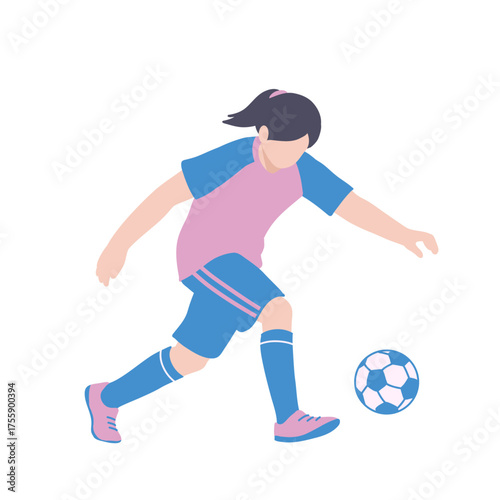 フラットイラスト　シュートを打とうとしている女の子　全身