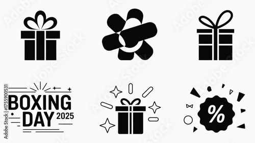 Vector gift box icons and boxing day sale symbols scalable eps illustration set for festive promotions vector illustration white background