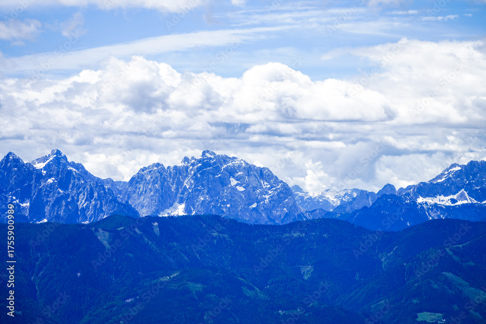Fototapeta premium View of the surrounding landscape from the Gerlitzen Alpe. Nature on the Gerlitzen mountain in Carinthia near the Nockberge mountains. 