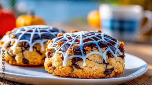 Halloween cookie decorating with spider web icing on chocolate chip cookie creates festive and delicious treat for autumn celebration