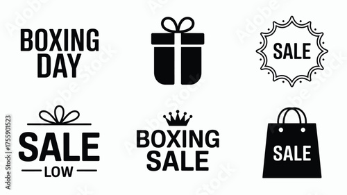 Boxing day sale and gift icons vector set scalable eps illustration for festive promotions vector illustration white background
