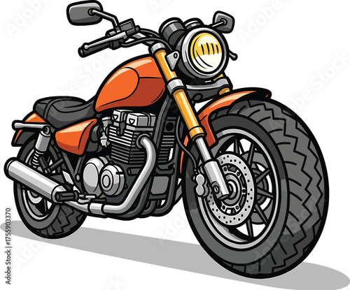 Illustration of an orange motorcycle, a classic and powerful two wheeled vehicle