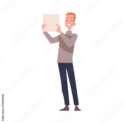 Man Character Talking about Something Standing and Speaking Vector Illustration