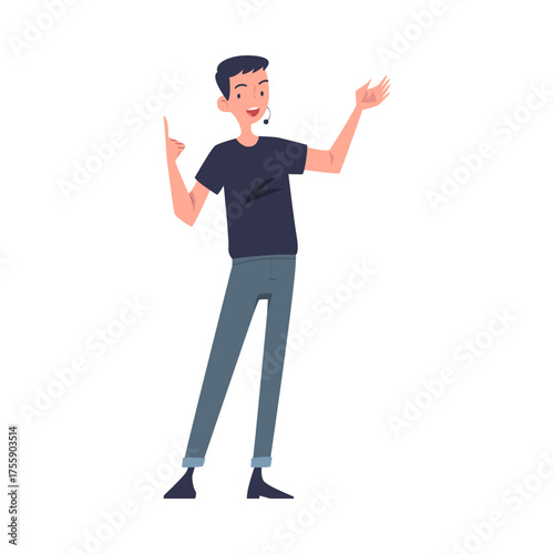 Man Character Talking about Something Standing and Speaking Vector Illustration