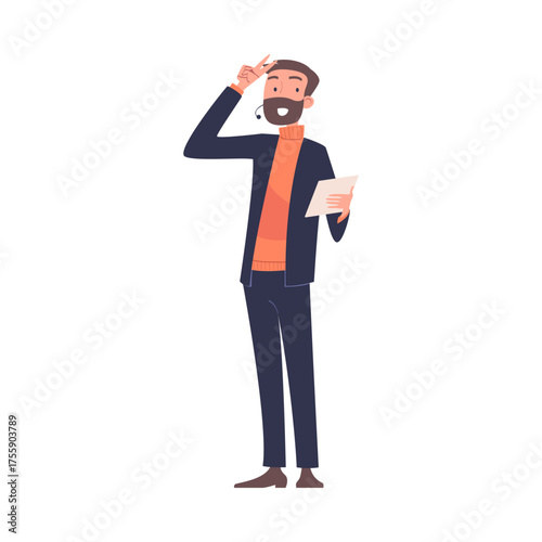 Man Character Talking about Something Standing and Speaking Vector Illustration