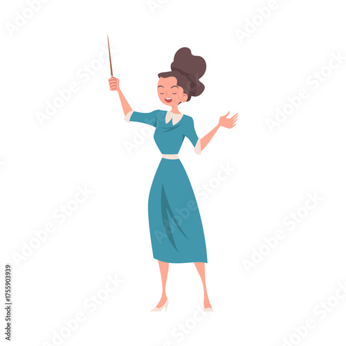 Woman Character Talking about Something Standing and Speaking Vector Illustration