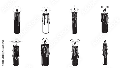 Set of Gothic Candle Silhouette as Tall Taper with Wax Drips 