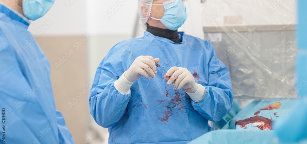 Fototapeta premium In a surgical environment, medical professionals discuss advanced microsphere technology designed for targeted liver cancer treatments, ensuring patient safety and improved recovery