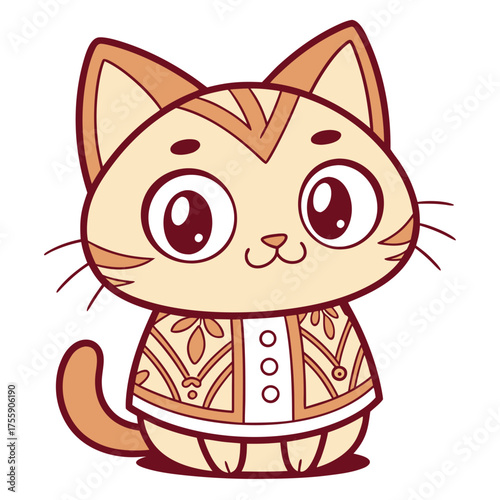 Cute Cartoon Cat Illustration Wearing a Decorated Outfit