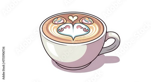 Illustration of a cup of coffee with latte art in the shape of a bear face.