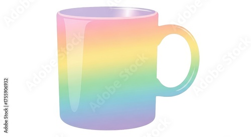 A ceramic coffee or tea mug with a smooth, glossy, pastel rainbow gradient finish, shown isolated on a white background.