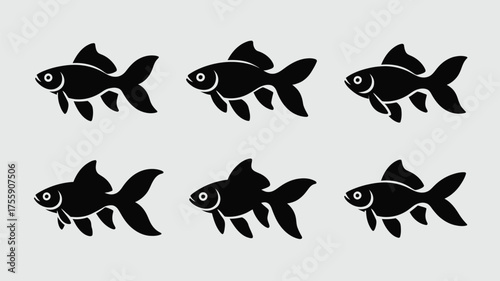 Minimalist black goldfish vector illustration set scalable eps icons for aquatic designs vector illustration white background