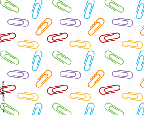A pattern made of multicoloured paper clips. Isolated white background. Vector flat illustration