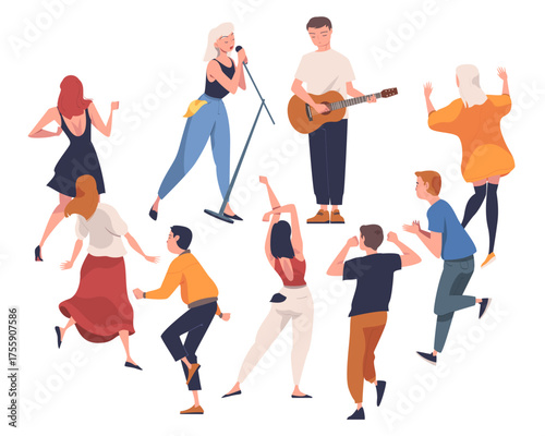Slika na platnu People at Concert Enjoy Artist Perform Music Vector Illustration