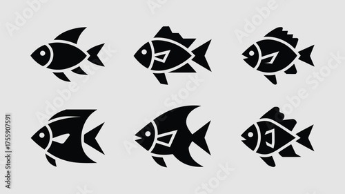 Minimalist vector illustration of six stylized fish icons scalable for design projects eps vector illustration white background