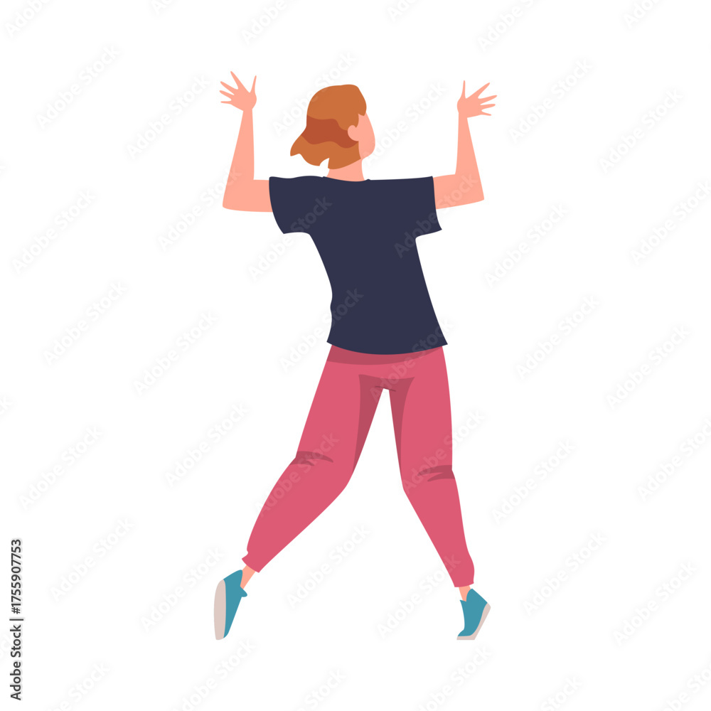 Fototapeta premium Woman at Concert or Open Air Music Festival Stand Back View Vector Illustration