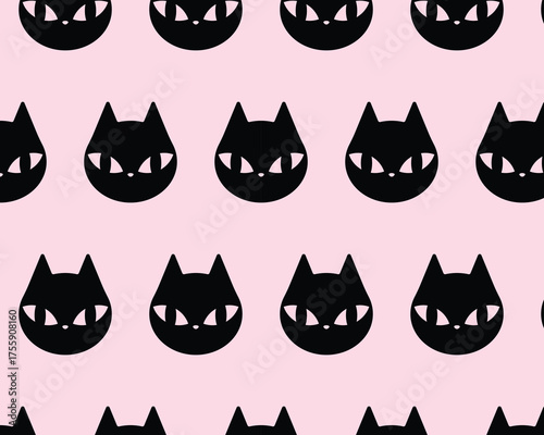 Pattern of black cats. Vector illustration in flat style