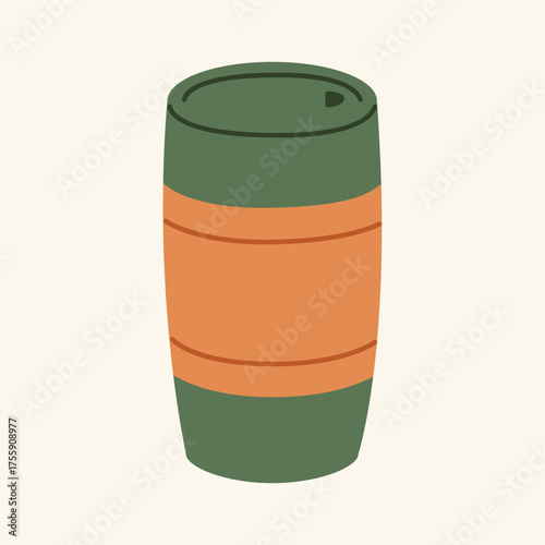 Thermos mug, reusable cup, cup for hot drinks. Travel camping equipment. Vector illustration in flat style