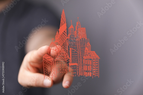 Modern city sketch, hand in...