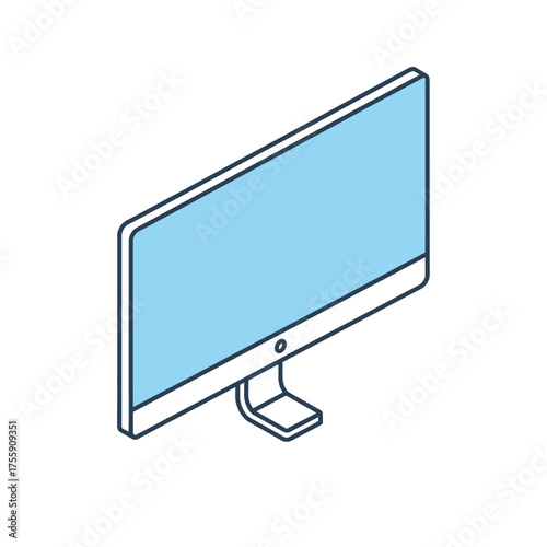 Isometric illustration of a computer monitor with a light blue screen.