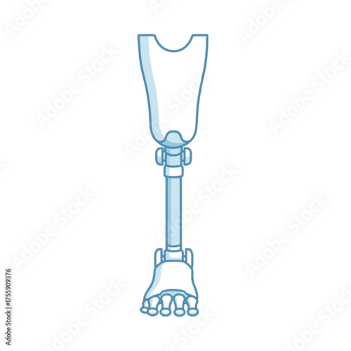 Illustration of a prosthetic leg with a foot, in blue outline.