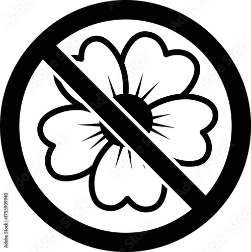 No flower symbol icon. Stop floral forbidden sign. Allergy season concept. Vector pictogram for allergic reaction, nature, plant