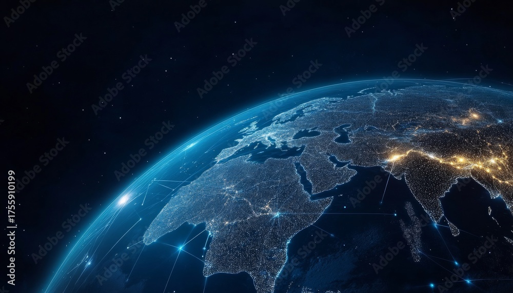 Obraz premium Global Connection Network of Planet Earth A Vast Communication Sphere Representing Connectivity