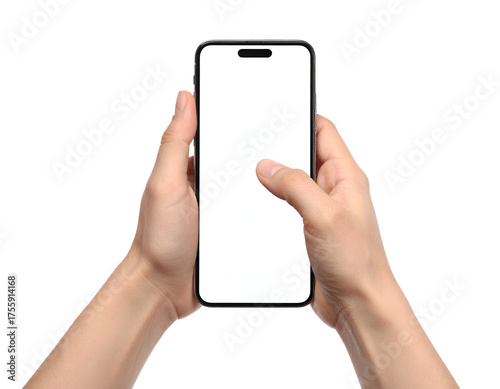 Digitized depiction featuring a smartphone held by two hands, user interaction