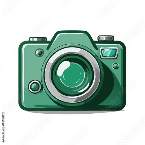 Vibrant green retro camera illustration detailed lens classic photographic device icon