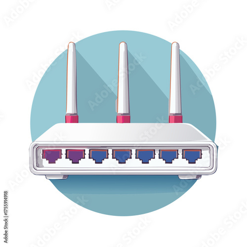 Modern Wireless Router with Three Antennas and Multiple Ethernet Ports